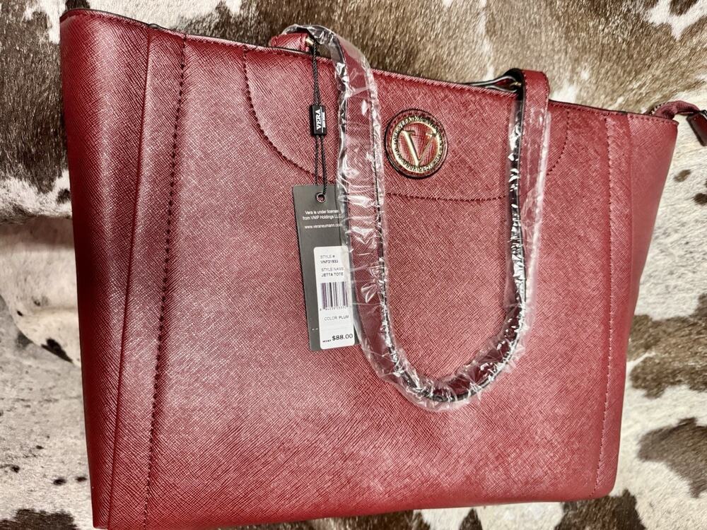 Vera New York Jetta Tote Bag Plum Leather NWT Purse
